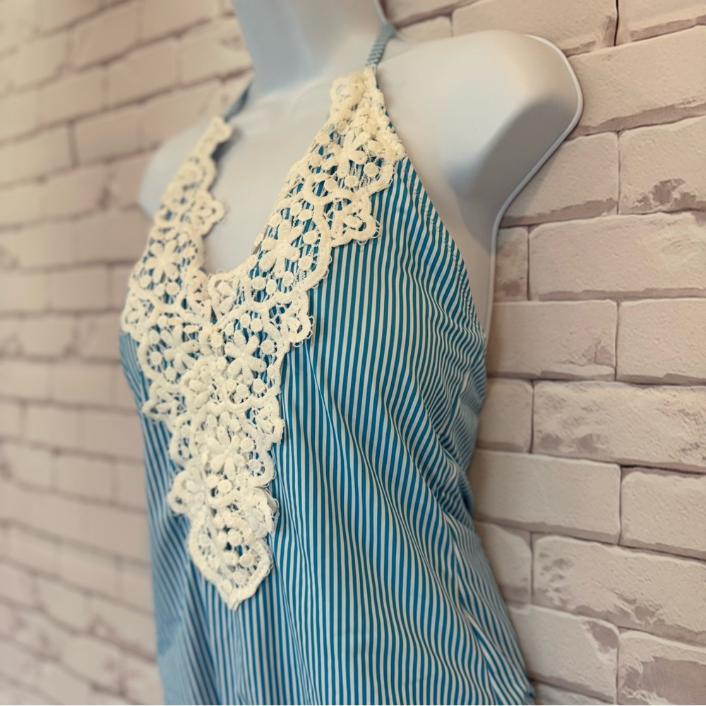 Blooming Jelly Lace Blue and White Halter One Piece Women Swimsuit